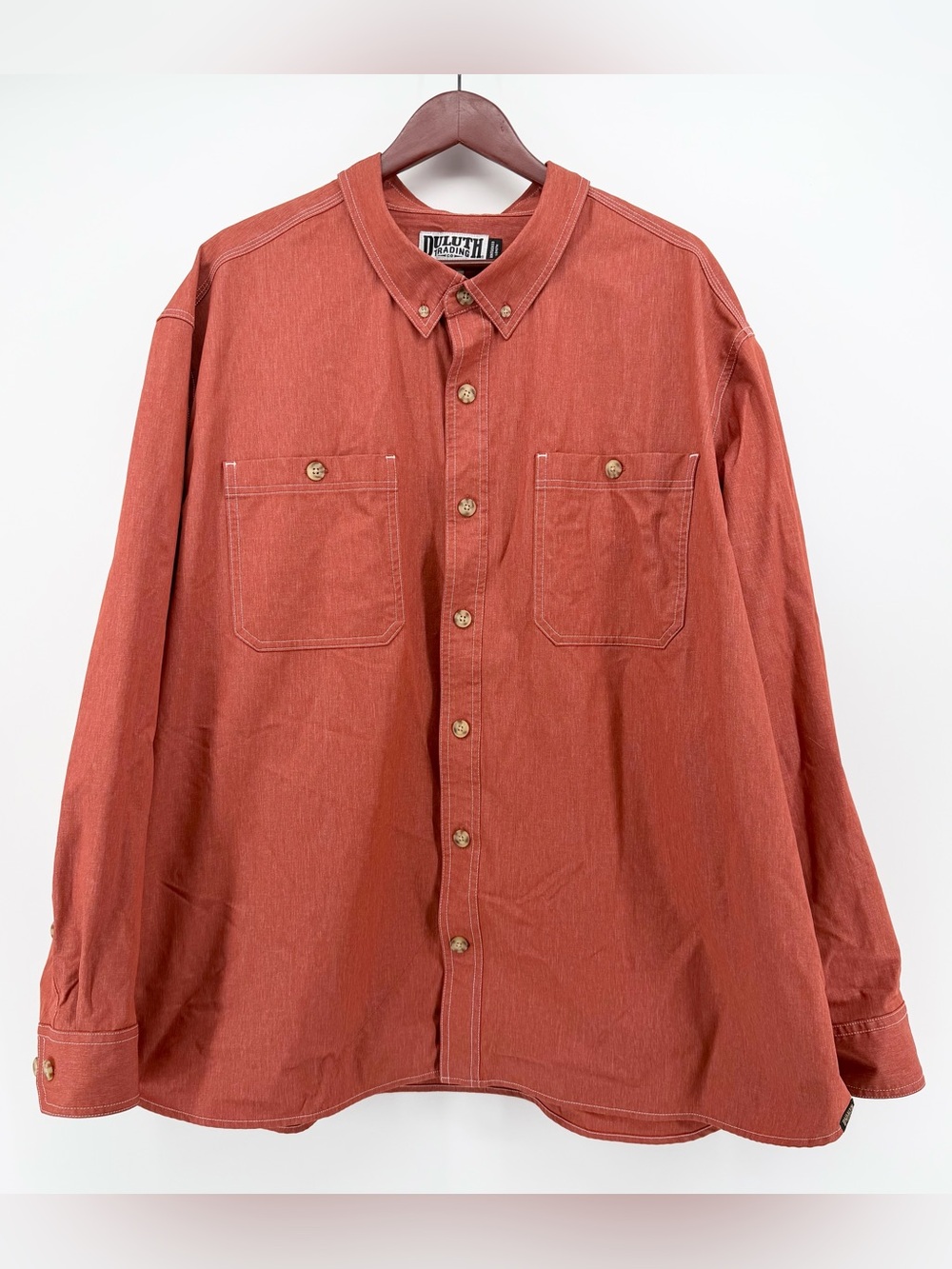 Duluth Trading Co Work Shirt Mens 3XL Relaxed Untucked Reinforced Sleeve Rust